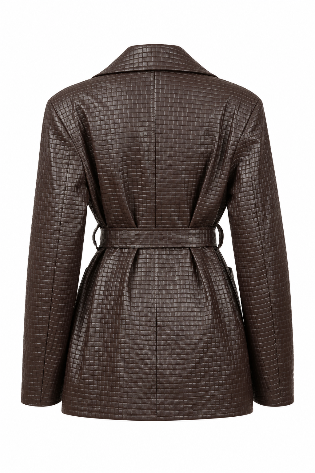 Brown Woven-Texture Belted Blazer