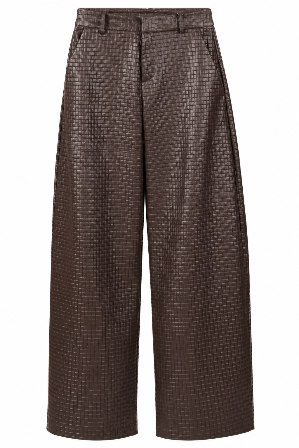 Brown Woven-Texture Wide-Leg Trousers