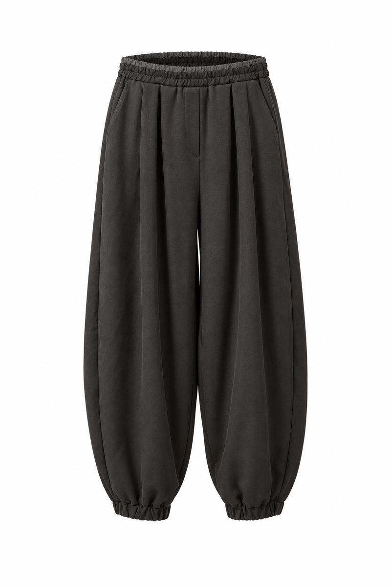 Elastic-Cuff Balloon Trousers Brown