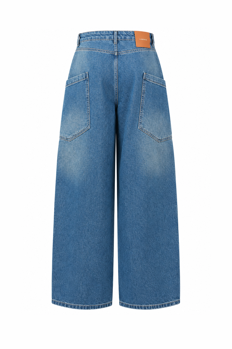 Denim Barrel-Leg Cargo Jeans