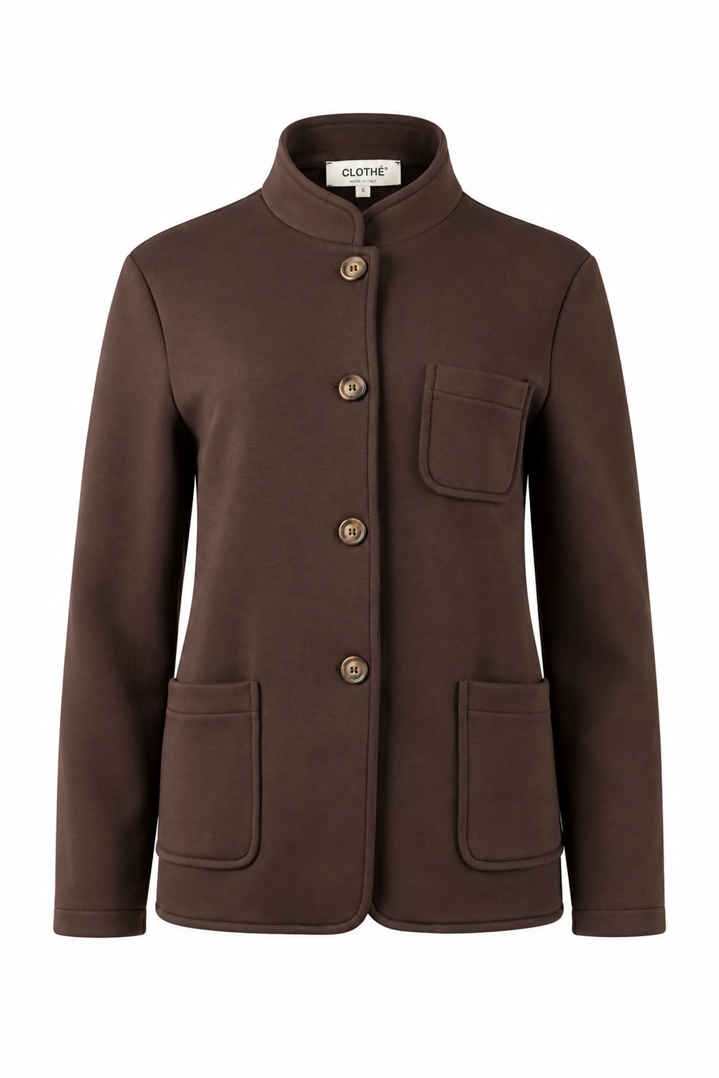 Mandarin-Collar Four-Button Jacket Brown
