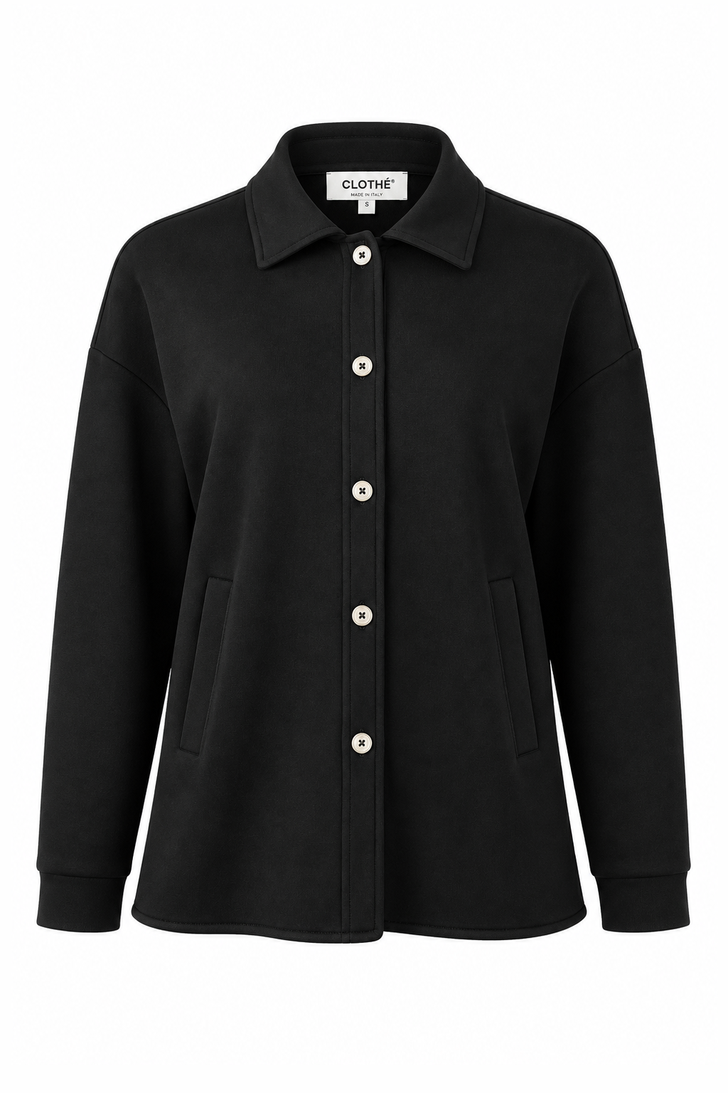 Oversized Button-Front Shirt-Jacket Black