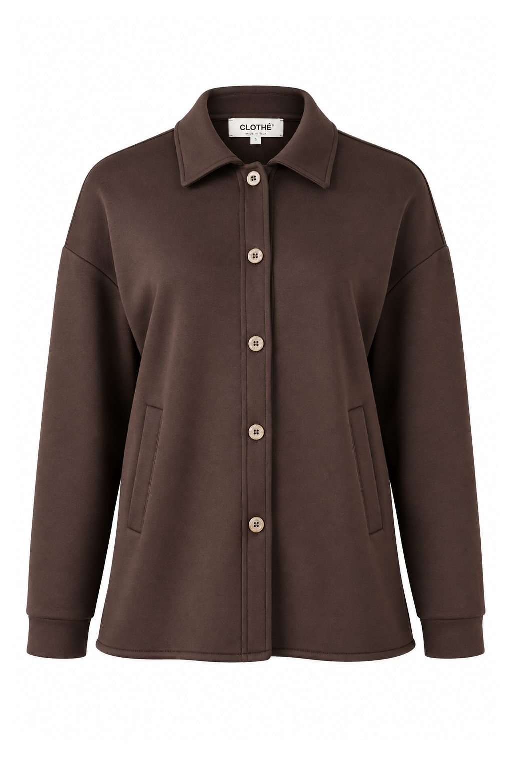 Oversized Button-Front Shirt-Jacket Brown