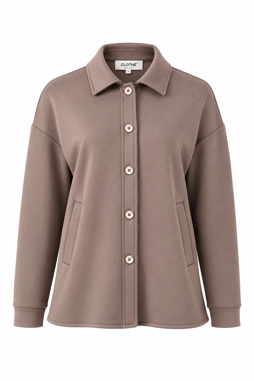 Oversized Button-Front Shirt-Jacket Cream