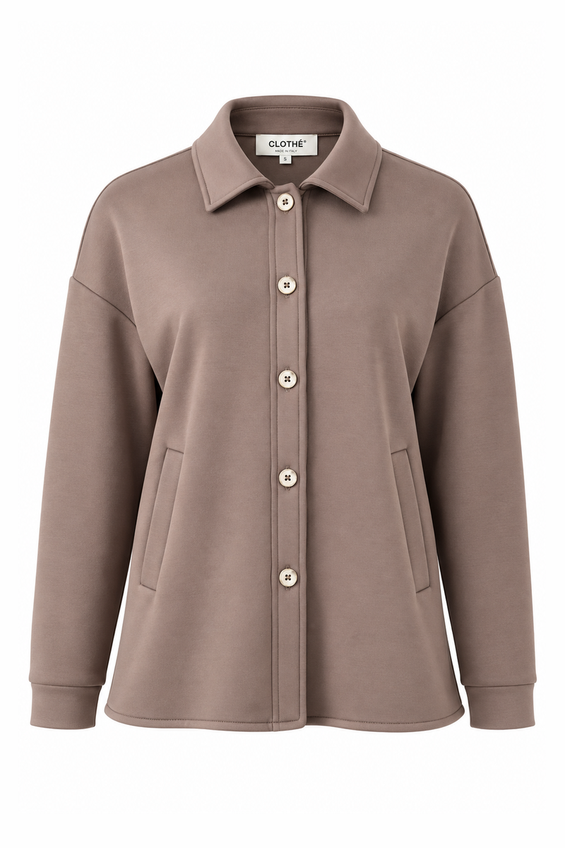 Oversized Button-Front Shirt-Jacket Cream