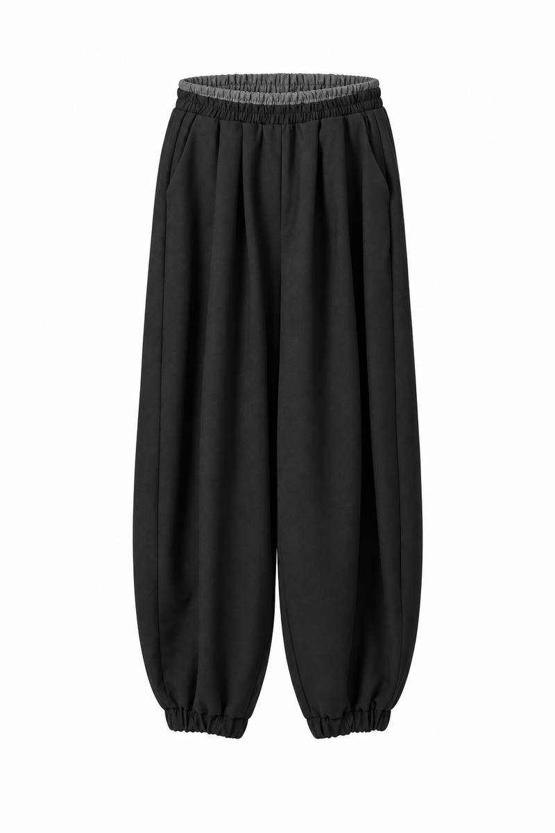 Elastic-Cuff Balloon Trousers Black