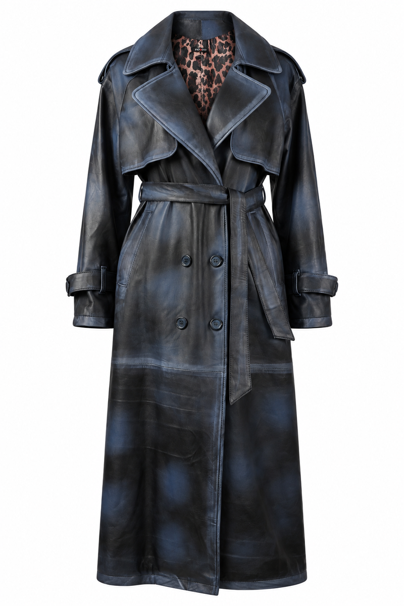 Leather Double-Breasted Trench Coat
