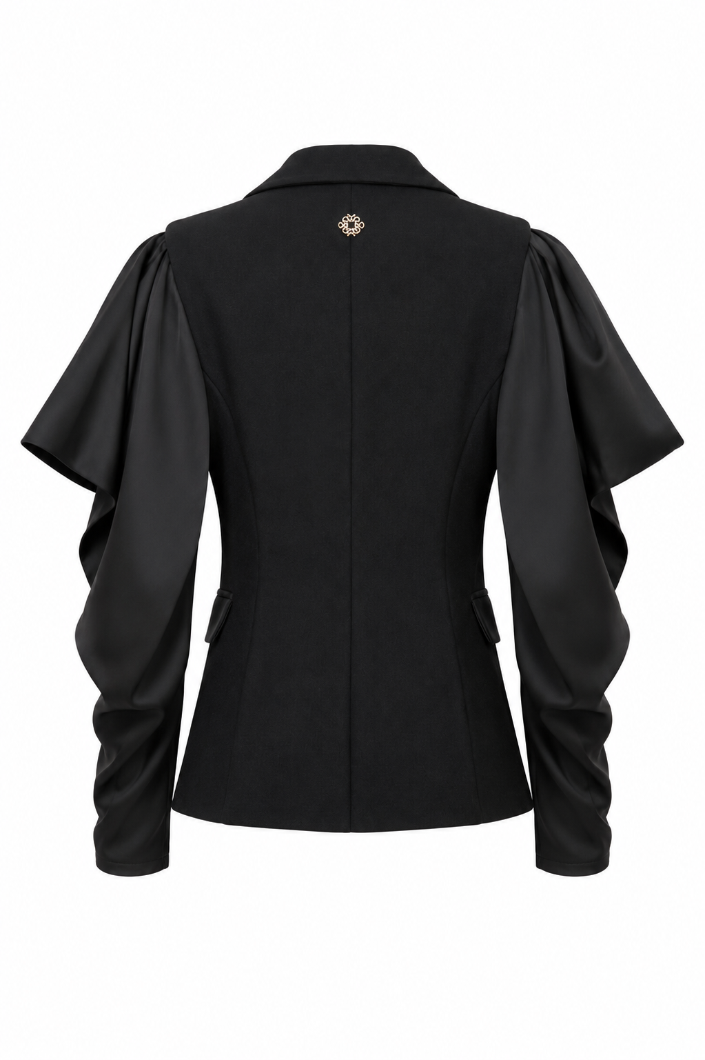 Black Statement Blazer with Draped Sleeves