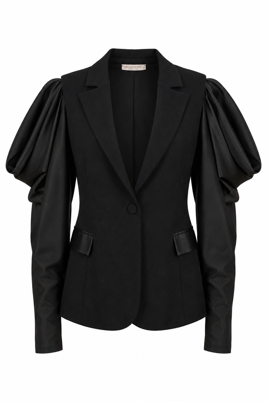 Black Statement Blazer with Draped Sleeves