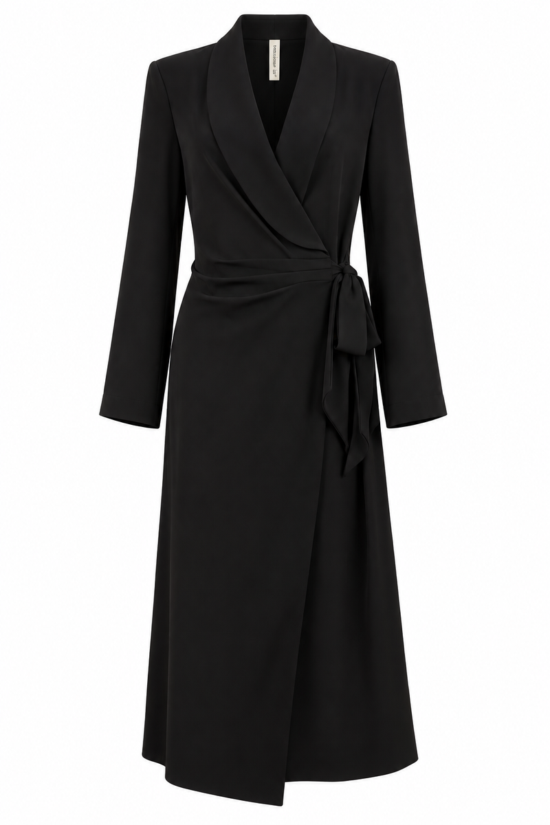 Black Wrap-Style Midi Dress