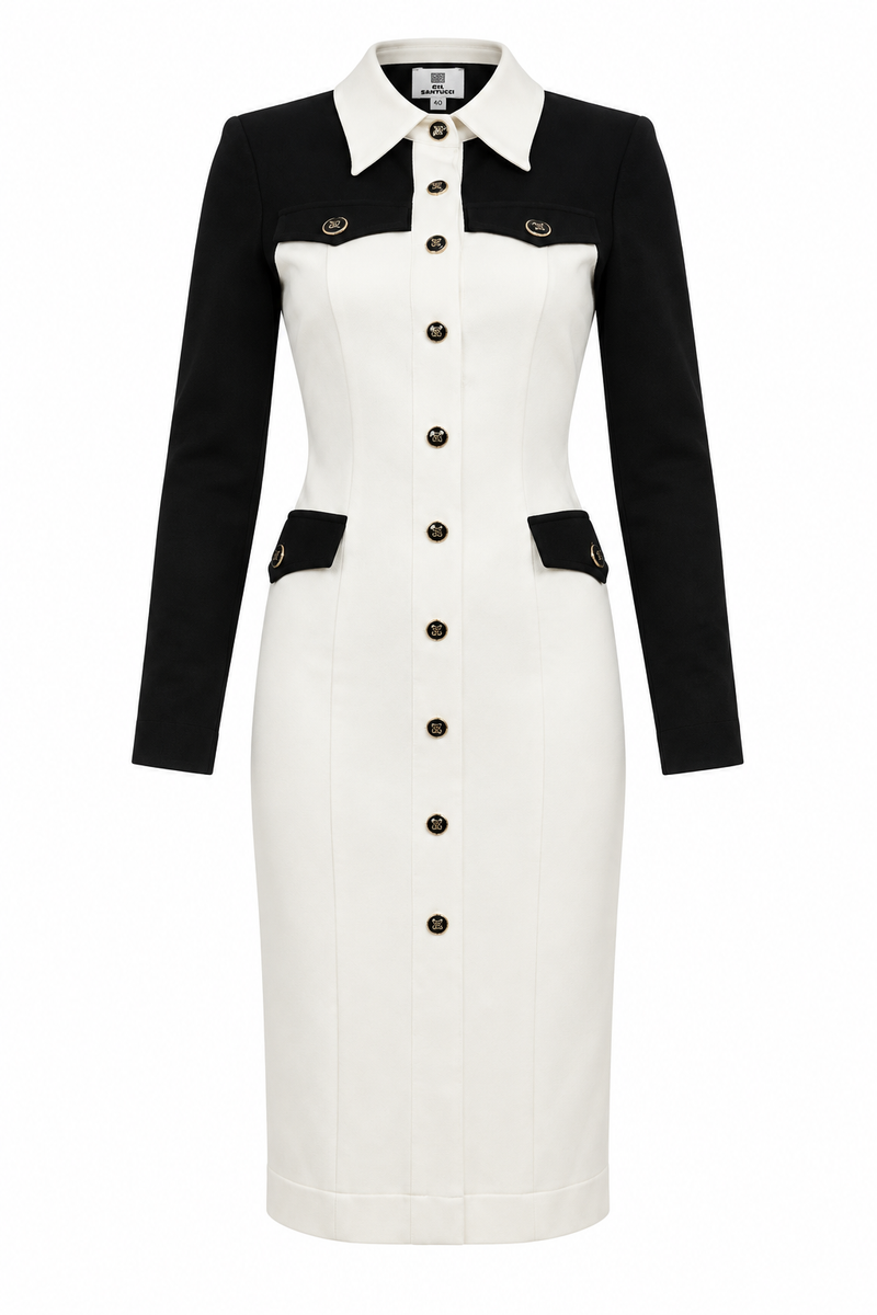 White Button-Front Midi Dress
