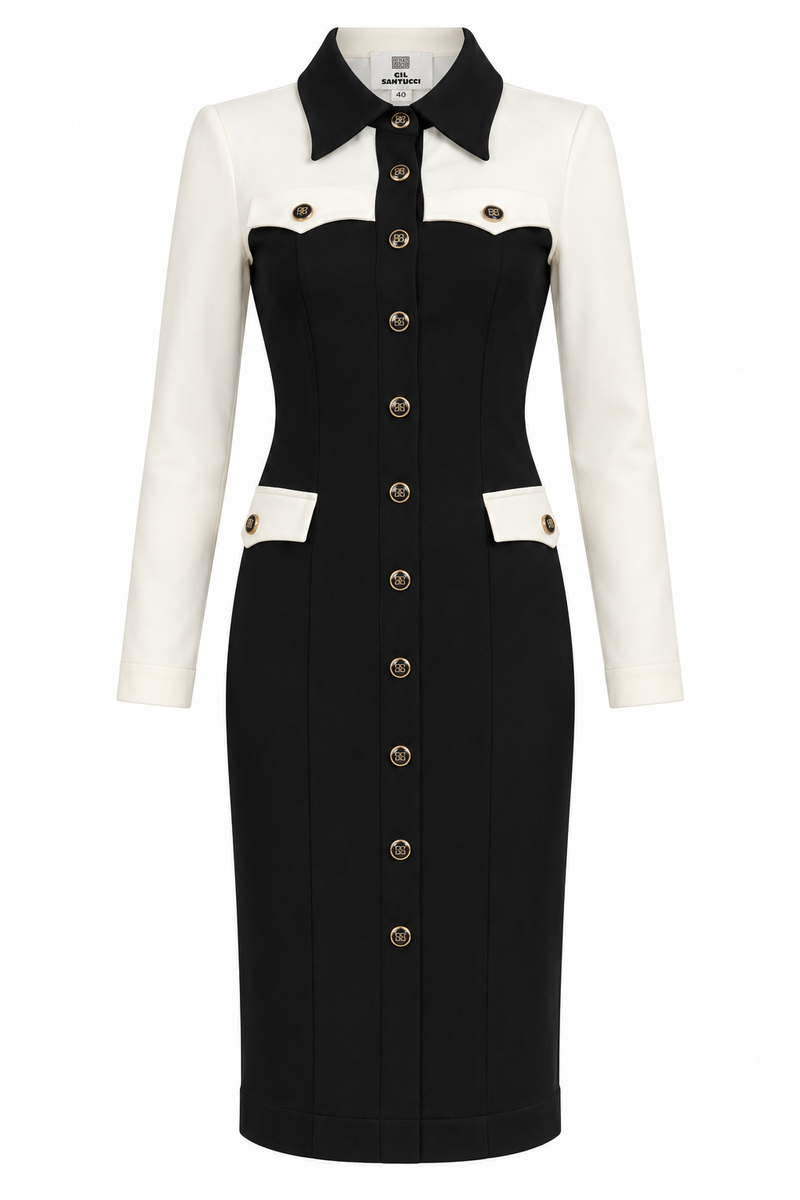 Black Button-Front Midi Dress