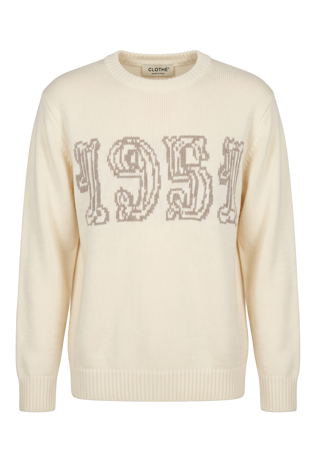 Vintage-Style Graphic Knit Sweater Cream