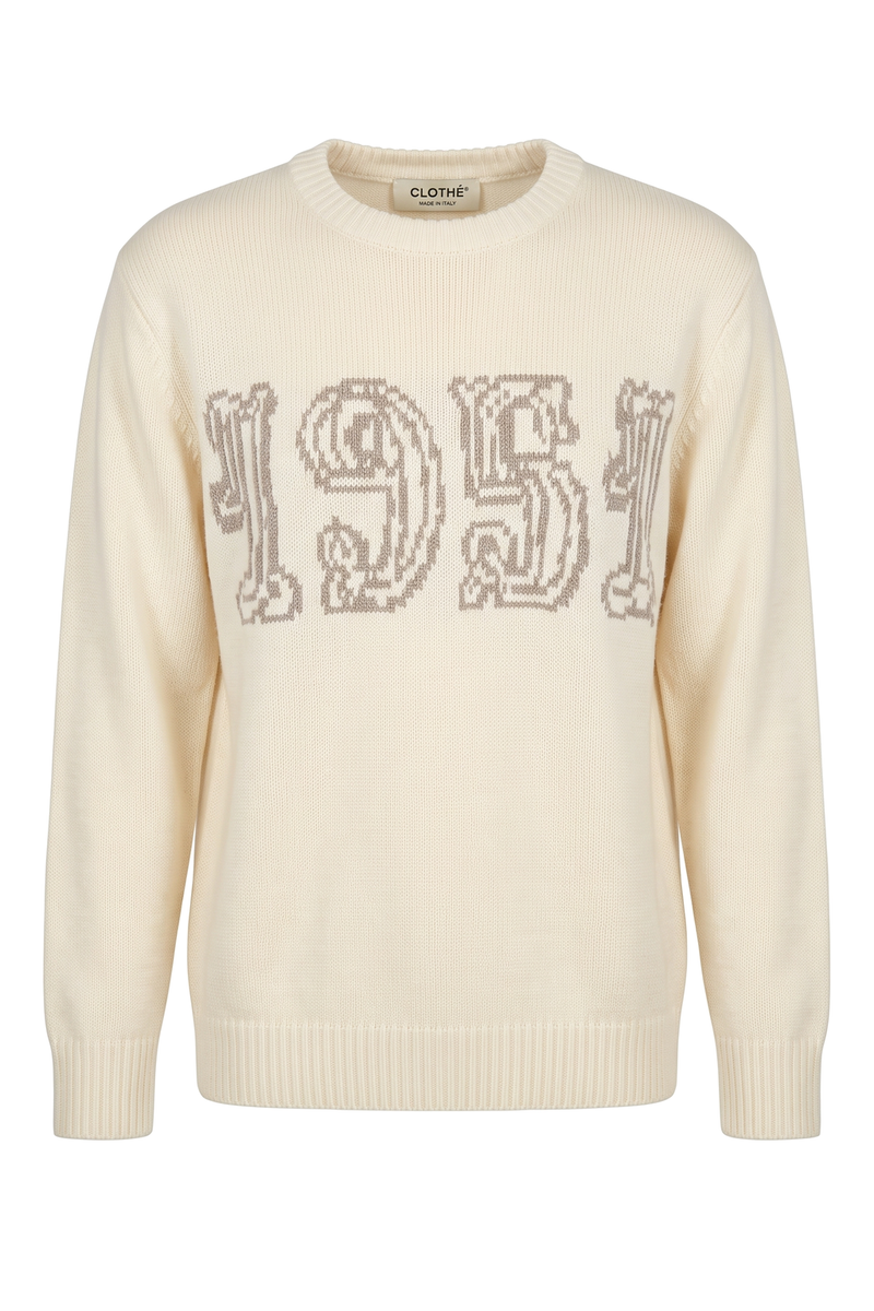 Vintage-Style Graphic Knit Sweater Cream