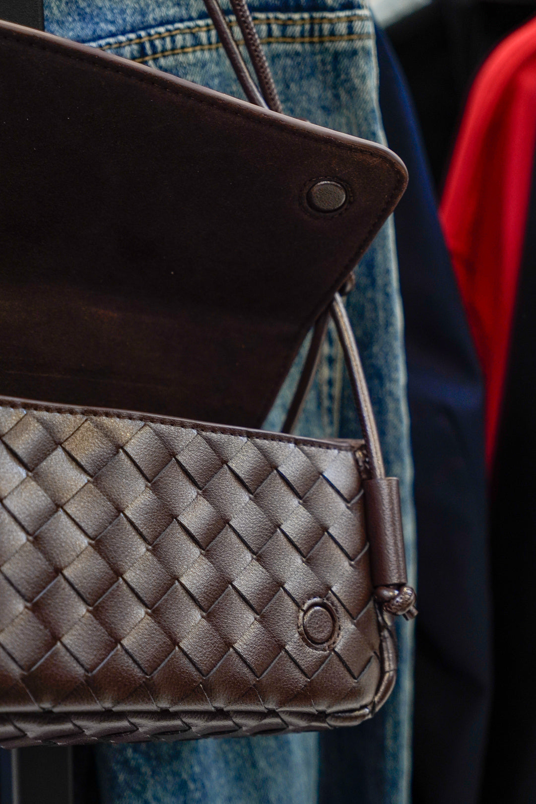 Brown Woven Leather Crossbody Bag