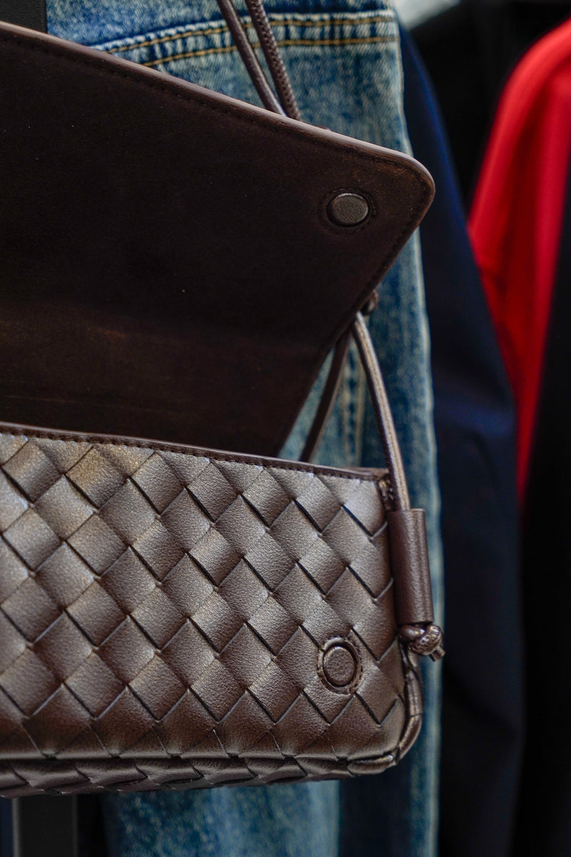 Brown Woven Leather Shoulder Bag