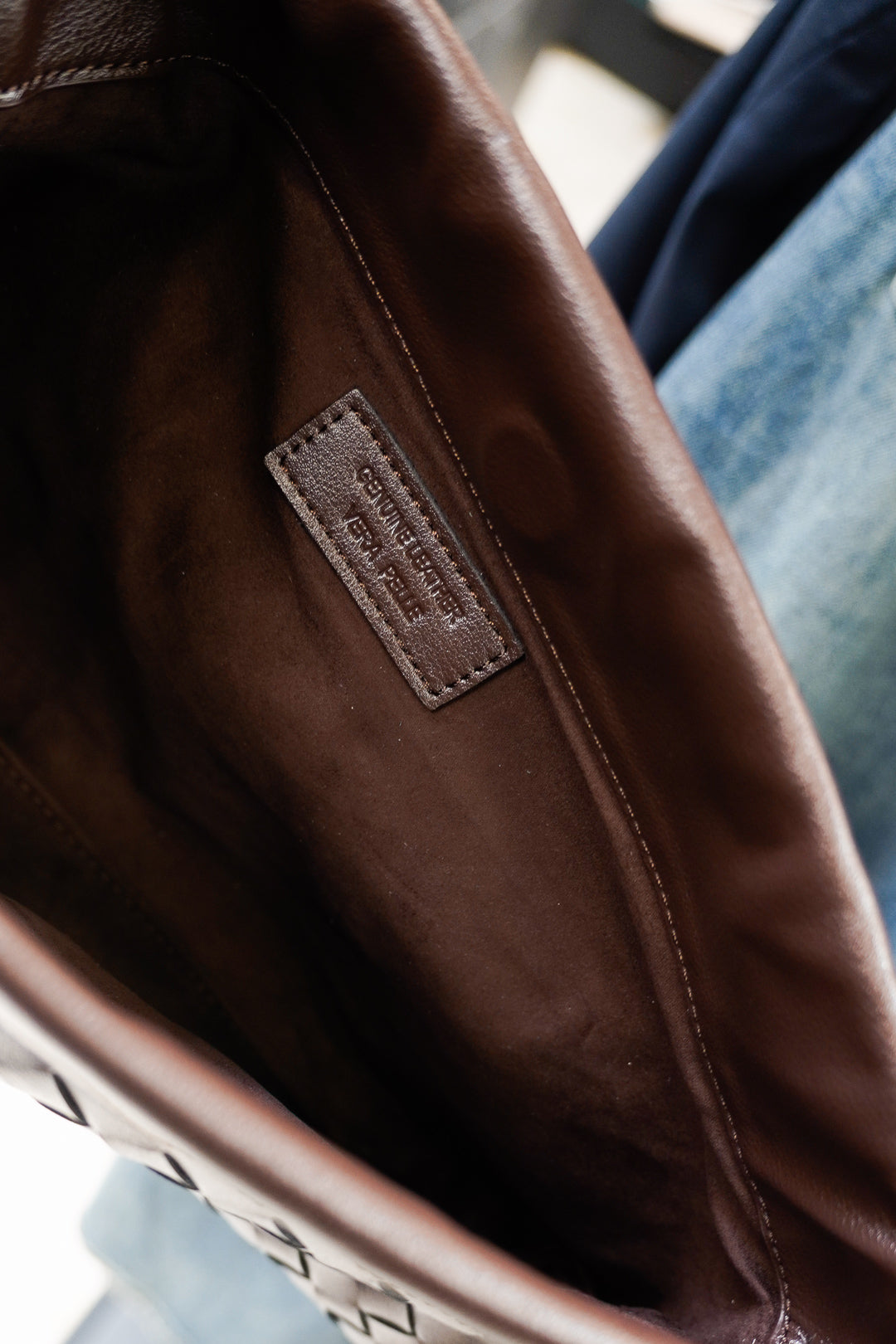 Brown Woven Leather Flap Shoulder Bag