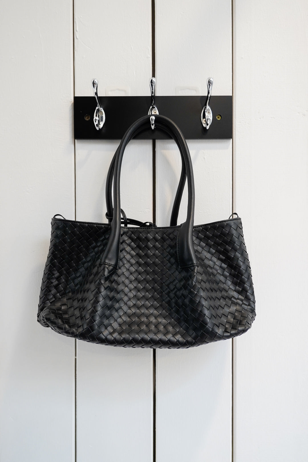 Woven Leather Cloud Bag Black