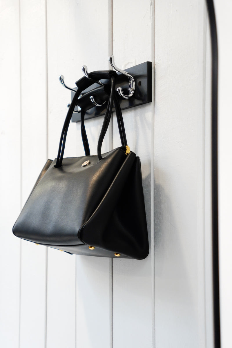Black Leather Tote with Gold Hardware