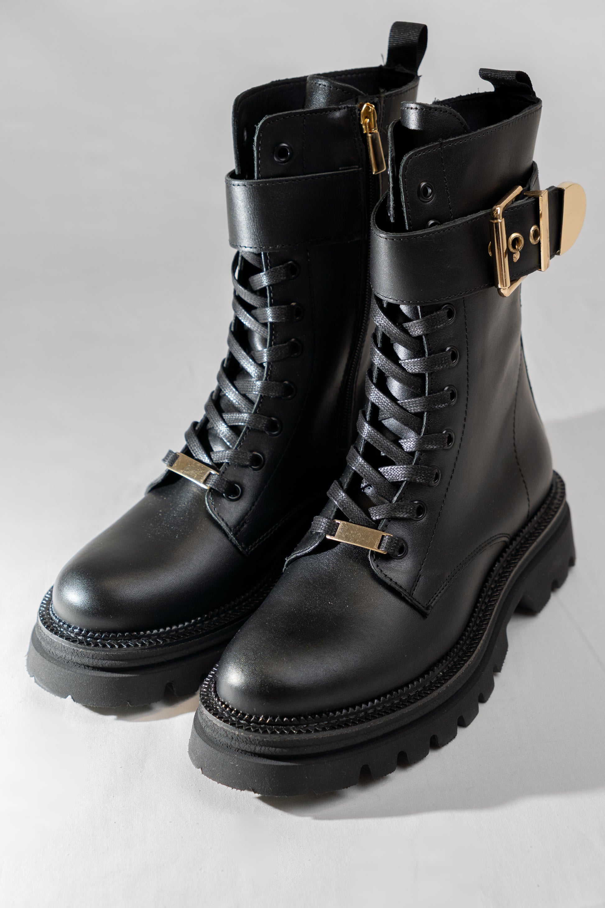 Buckle-Detailed Combat Boots