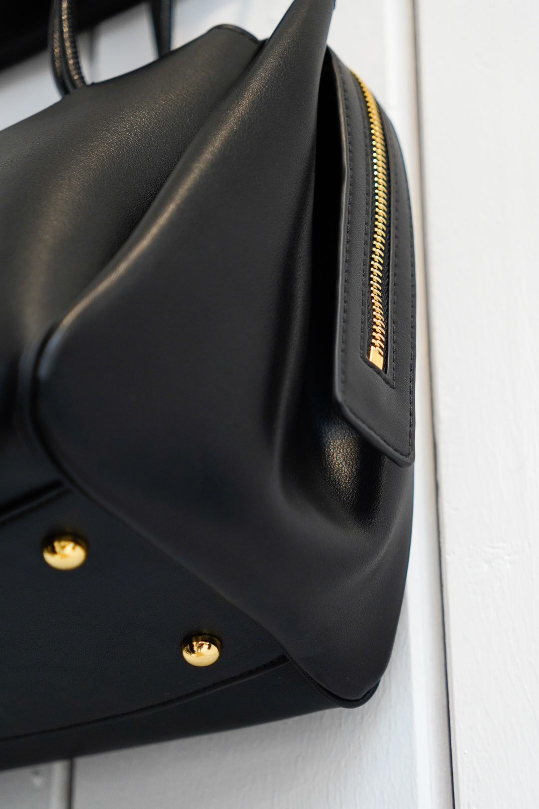 Black Leather Tote with Gold Hardware