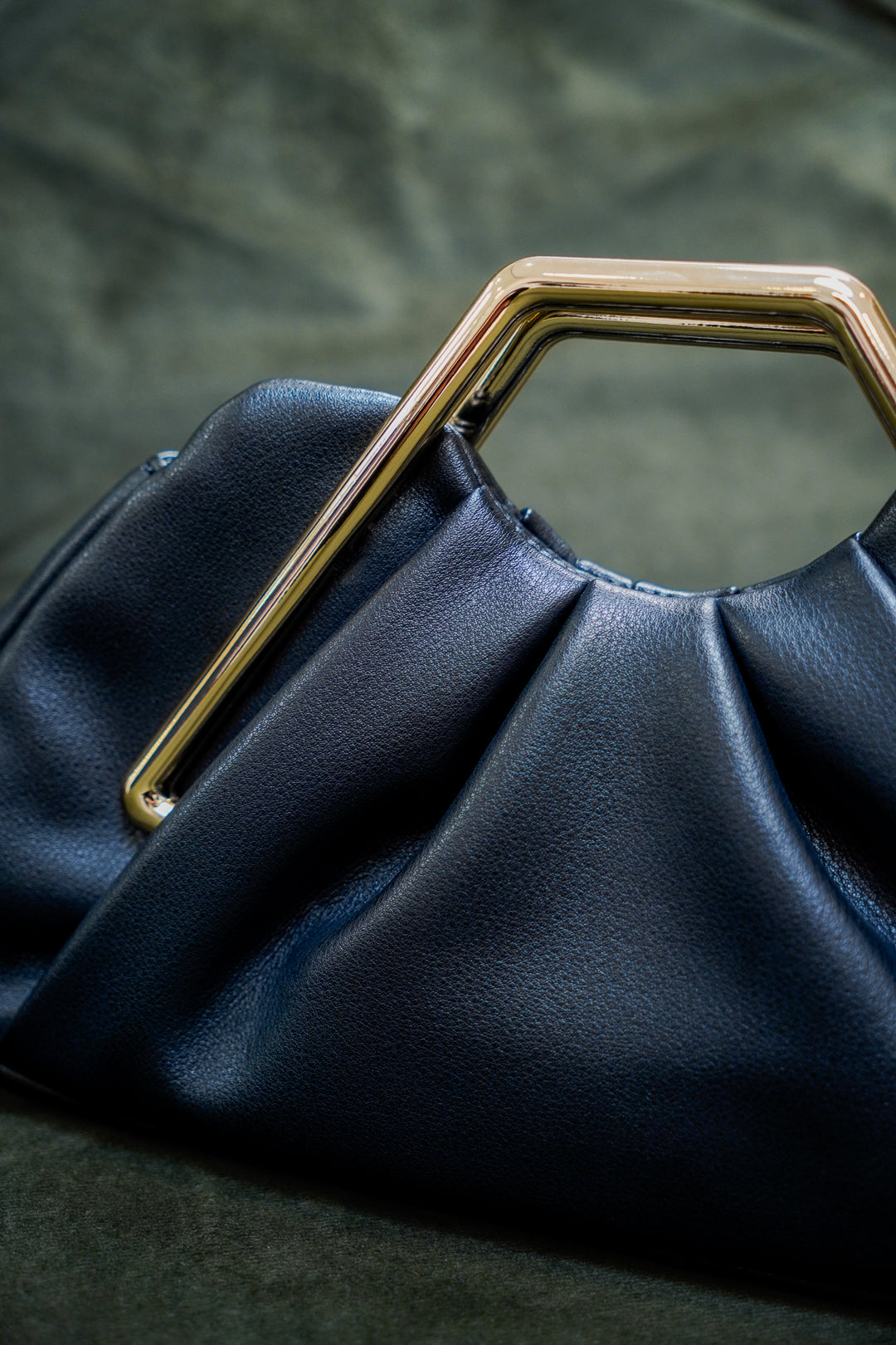Black Ruched Clutch with Gold Handle