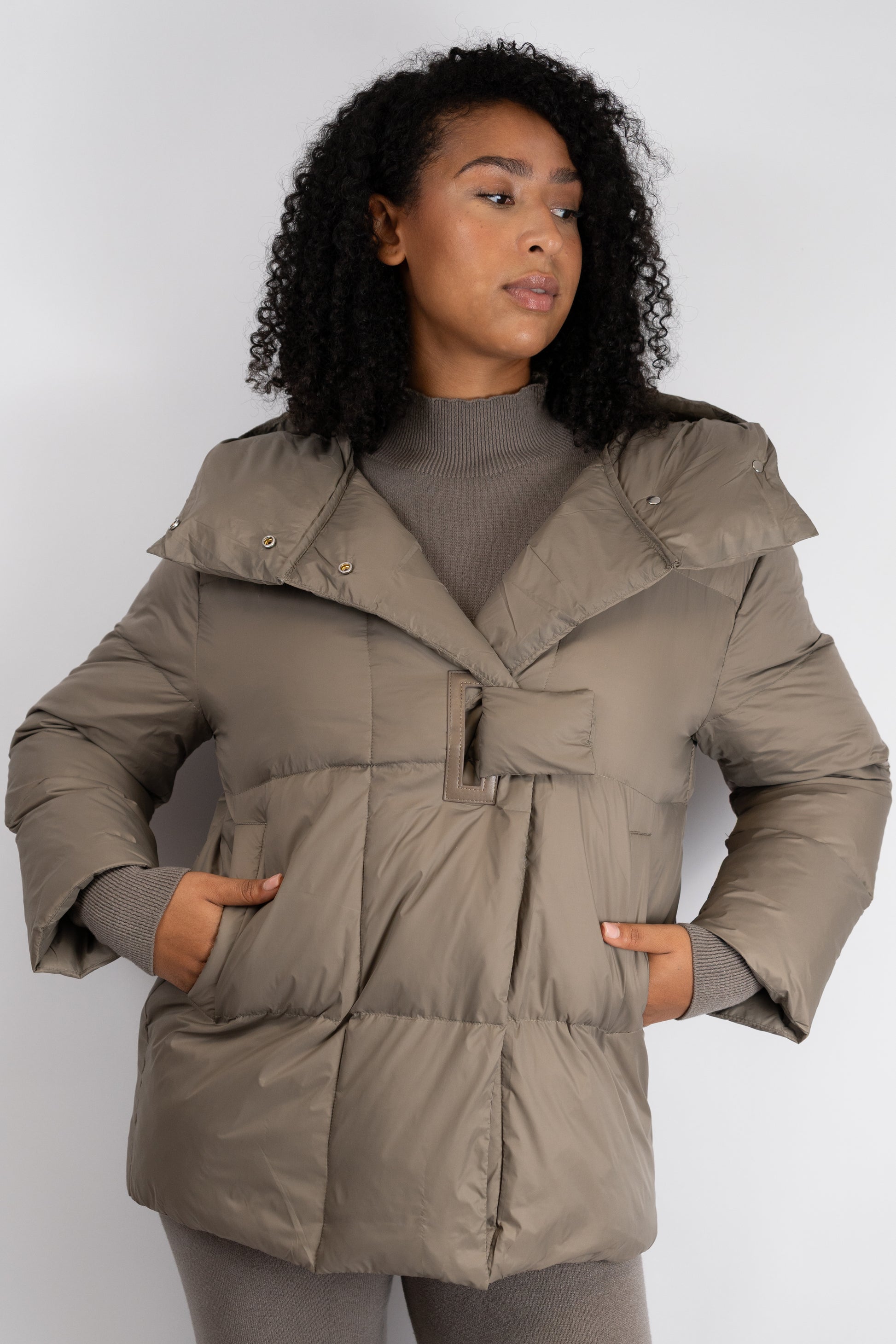 Front-Fastening Hooded Puffer Jacket
