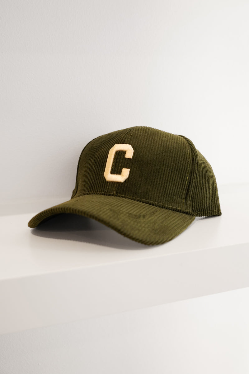 Corduroy Embroidered Baseball Cap Green