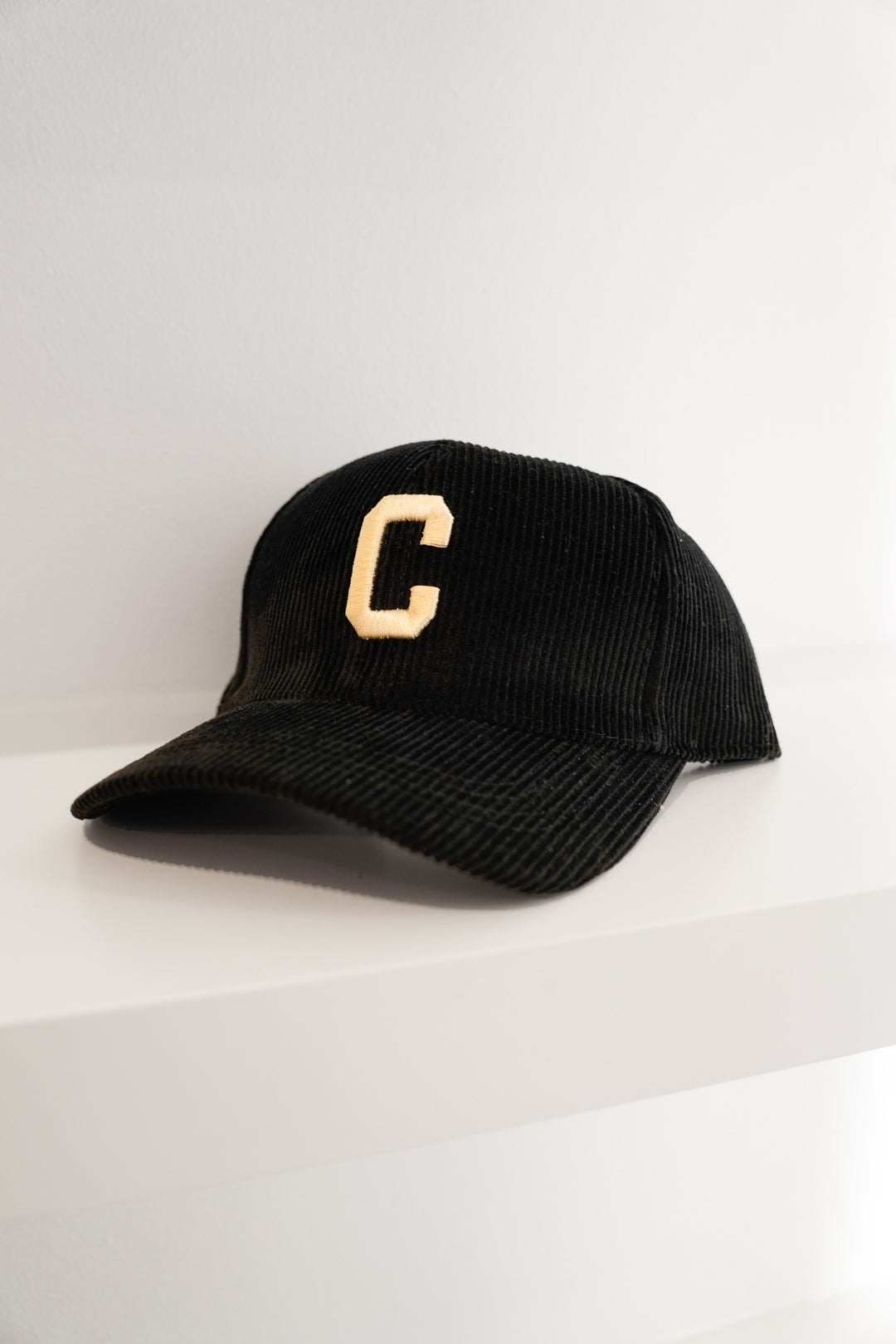 Corduroy Embroidered Baseball Cap Black