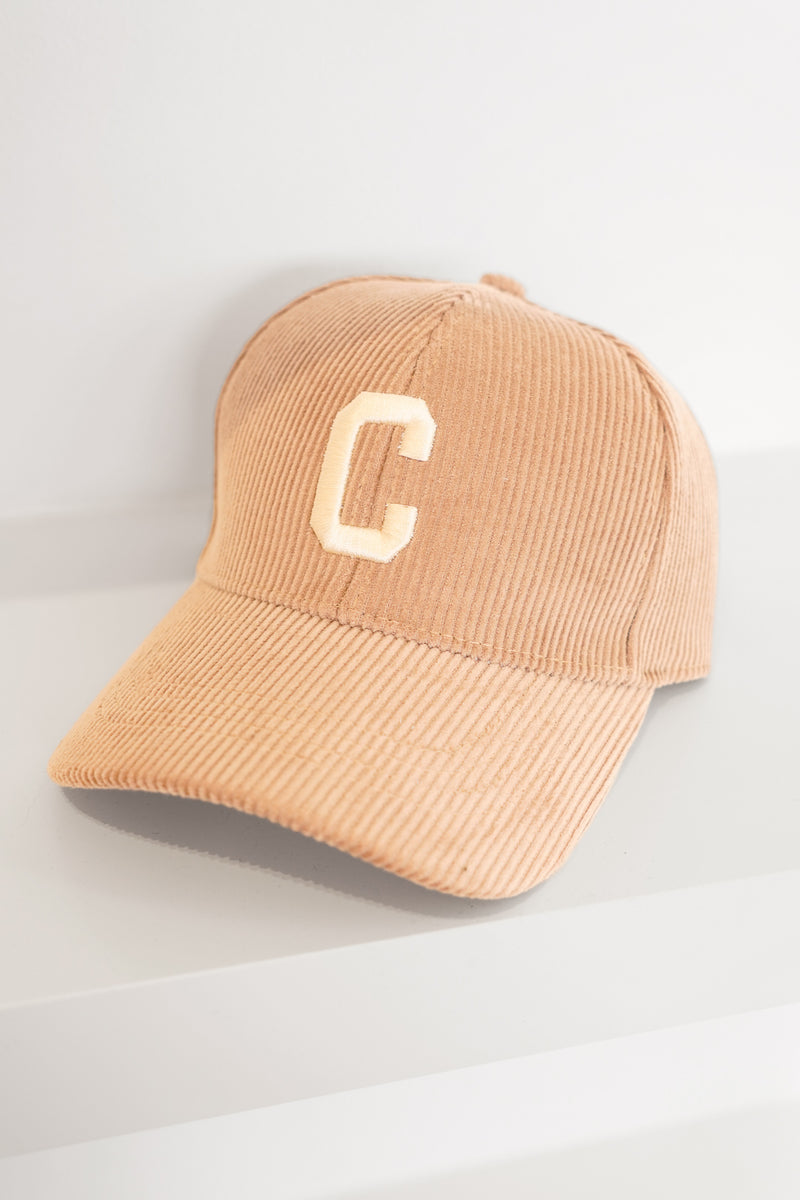 Corduroy Embroidered Baseball Cap Brown
