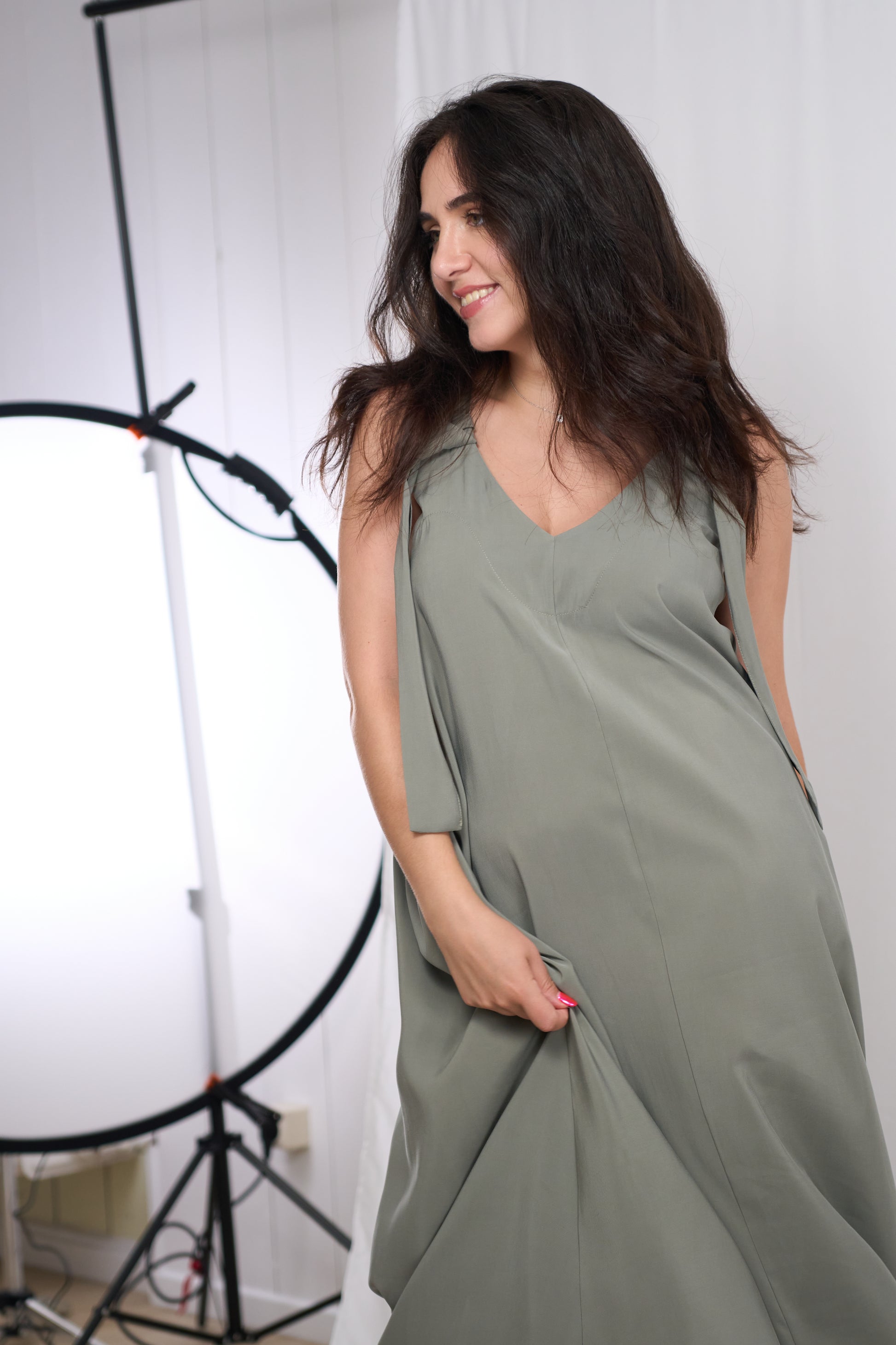 Sage Oversized V-Neck Maxi Dress