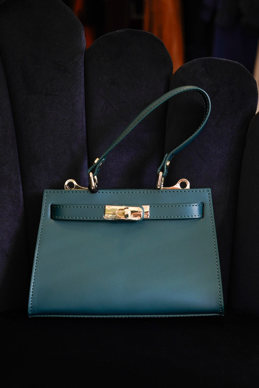 Forest Green Structured Twist-Lock Top-Handle Bag