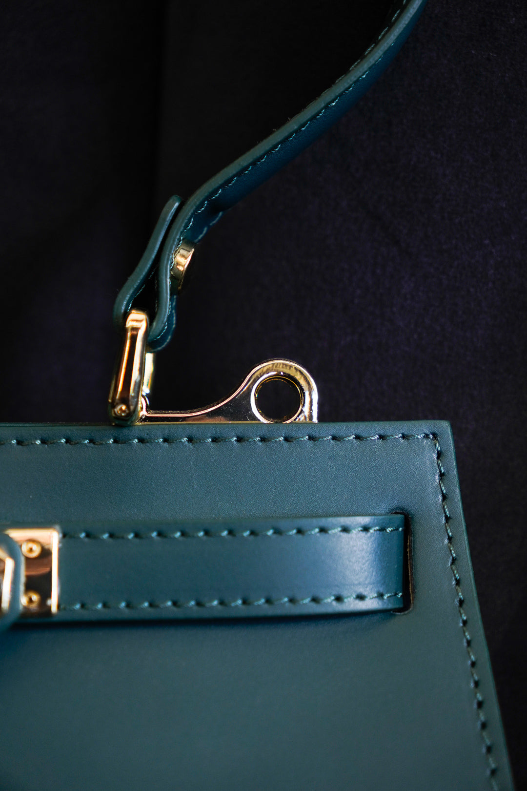 Forest Green Structured Twist-Lock Top-Handle Bag