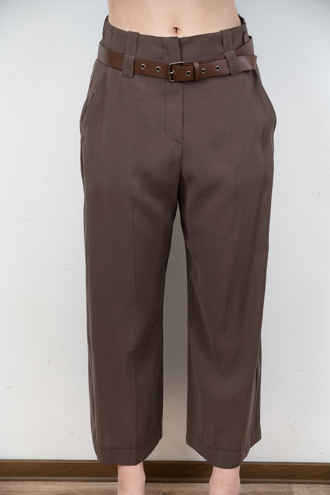 Brown Cropped Tailored Trousers