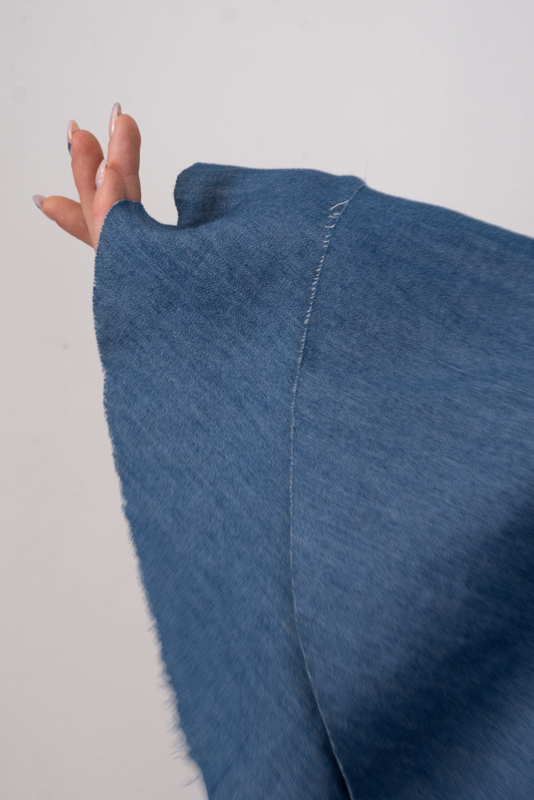 Denim Ruffled-Sleeve Blouse