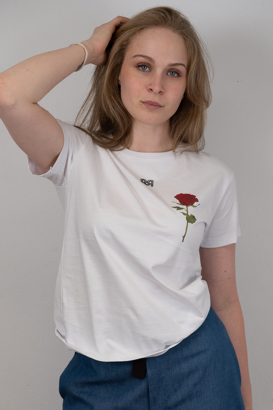 White Printed Rose T-Shirt