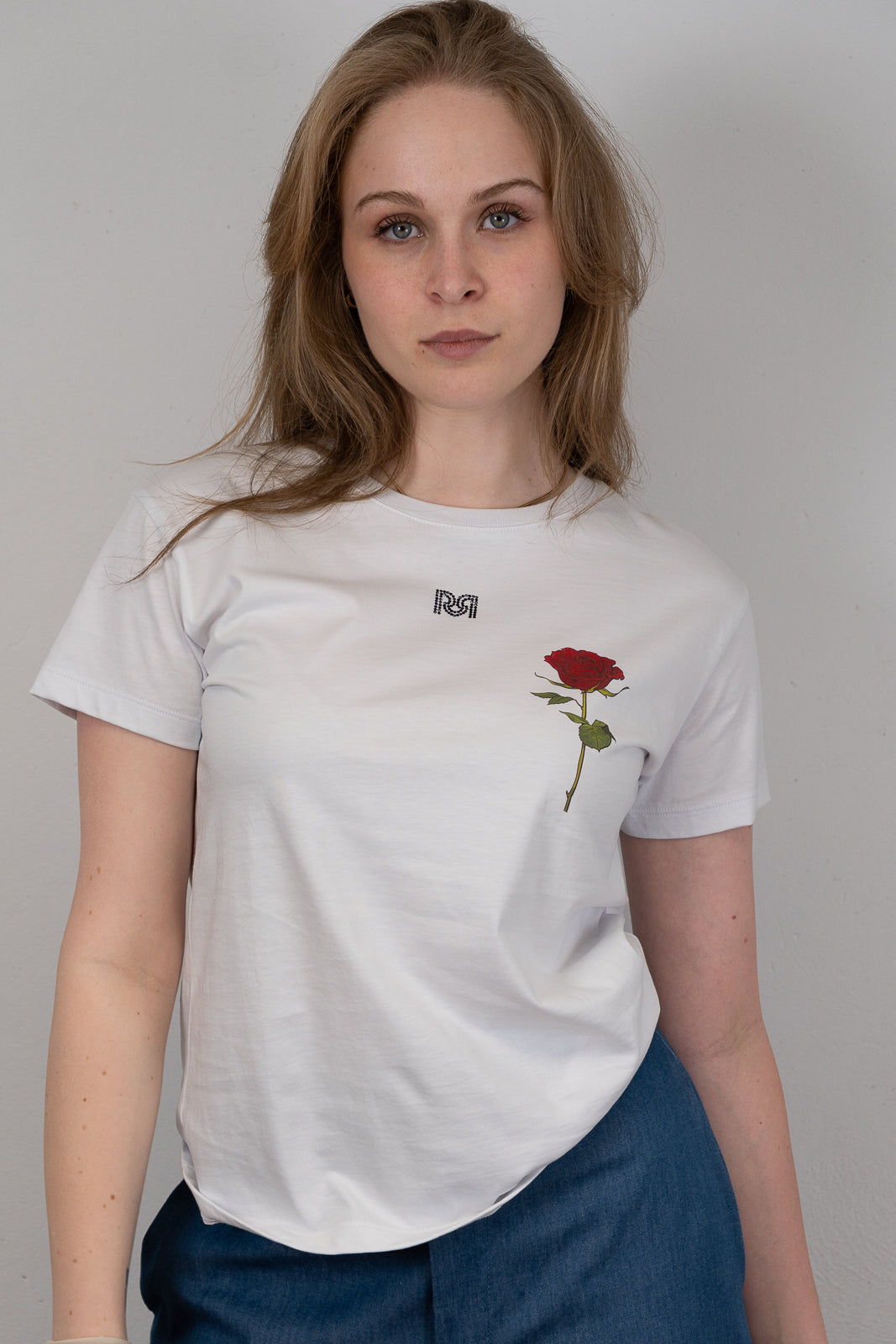 White Printed Rose T-Shirt