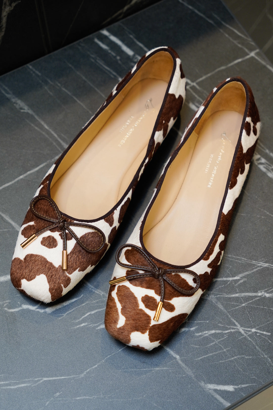 Brown Cow-Print Pony Hair Ballet Flats