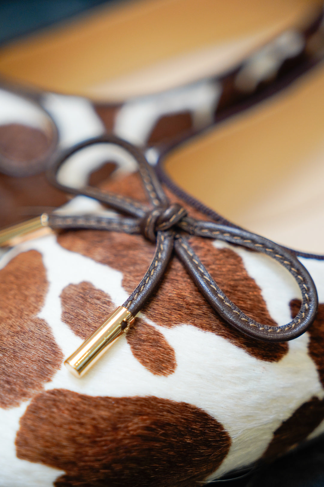 Brown Cow-Print Pony Hair Ballet Flats
