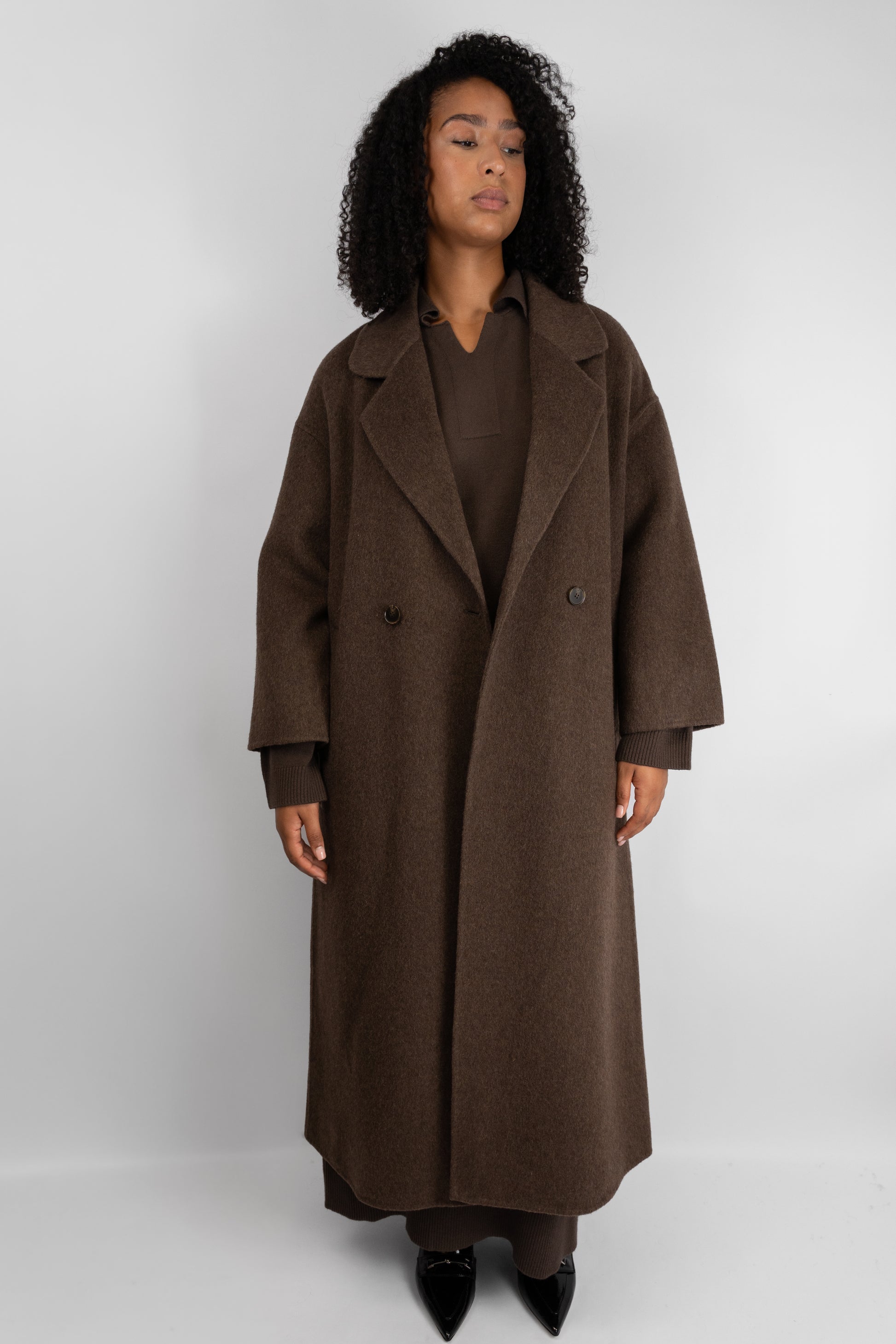Brown Double-Breasted Wool Coat