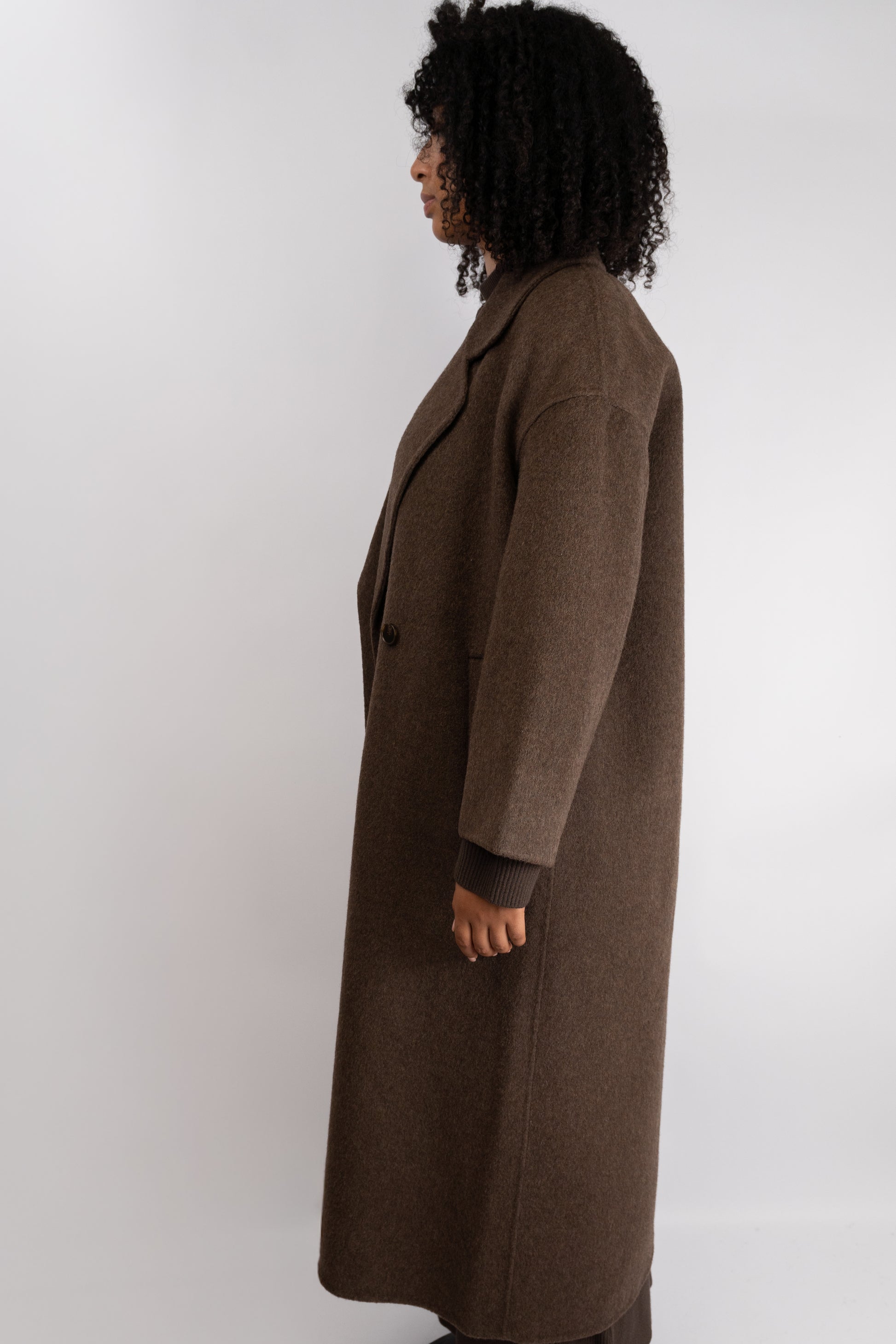 Brown Double-Breasted Wool Coat
