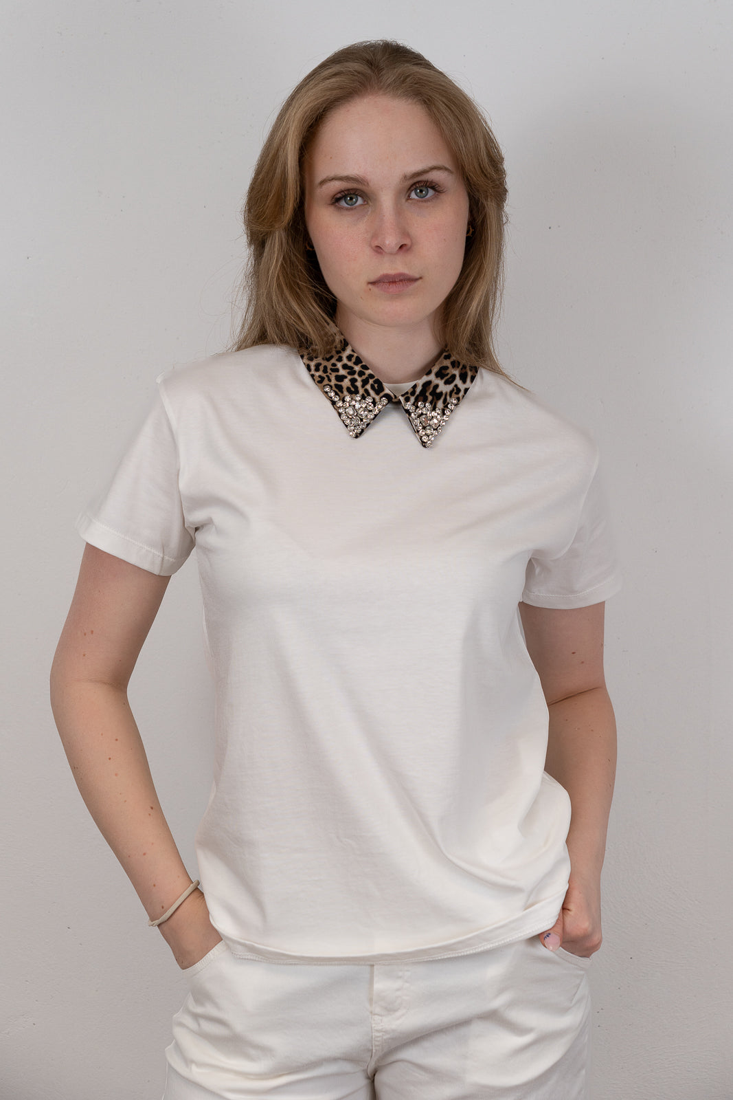 White Statement Collar T-Shirt