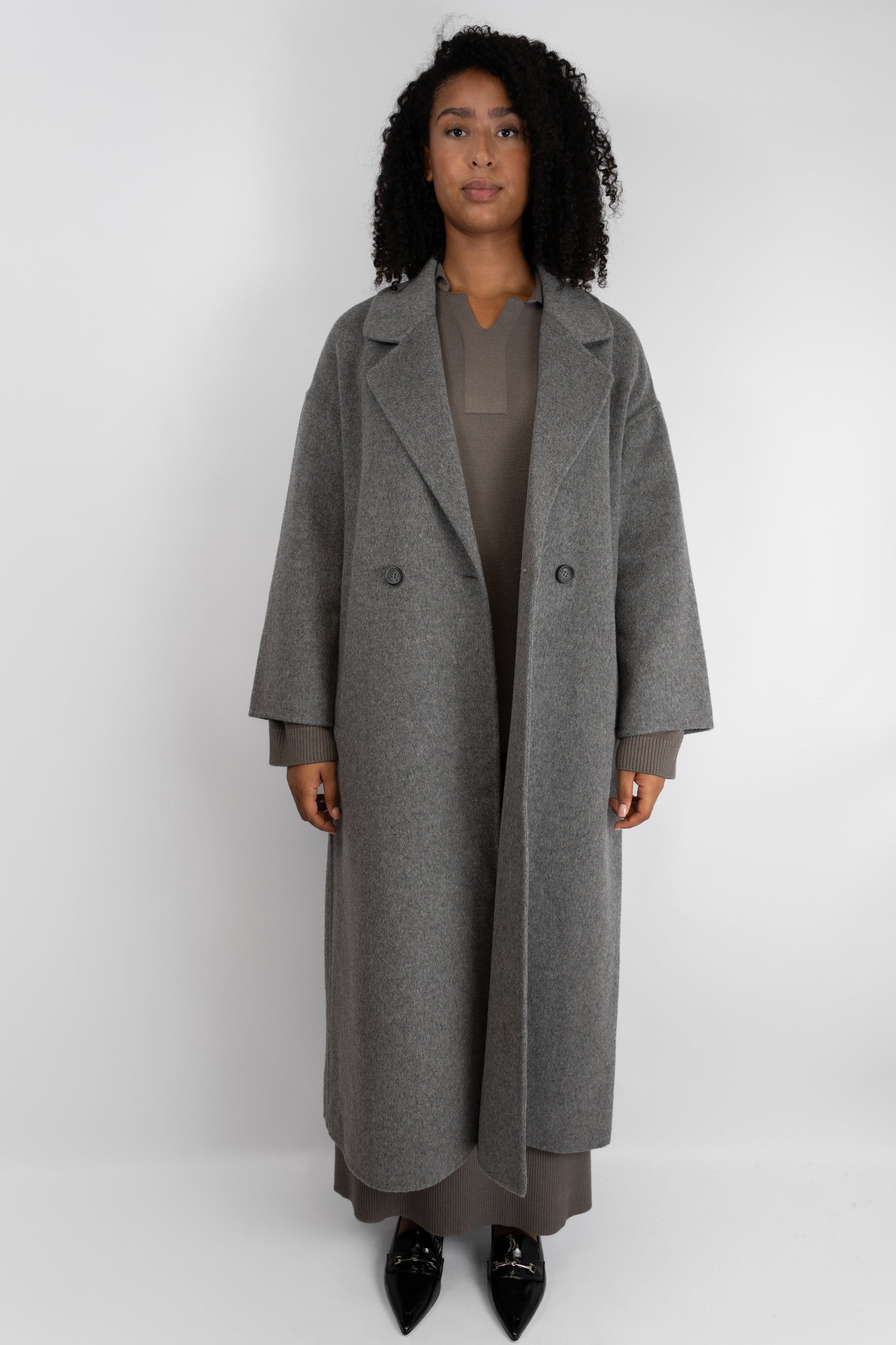 Grey Double-Breasted Wool Coat