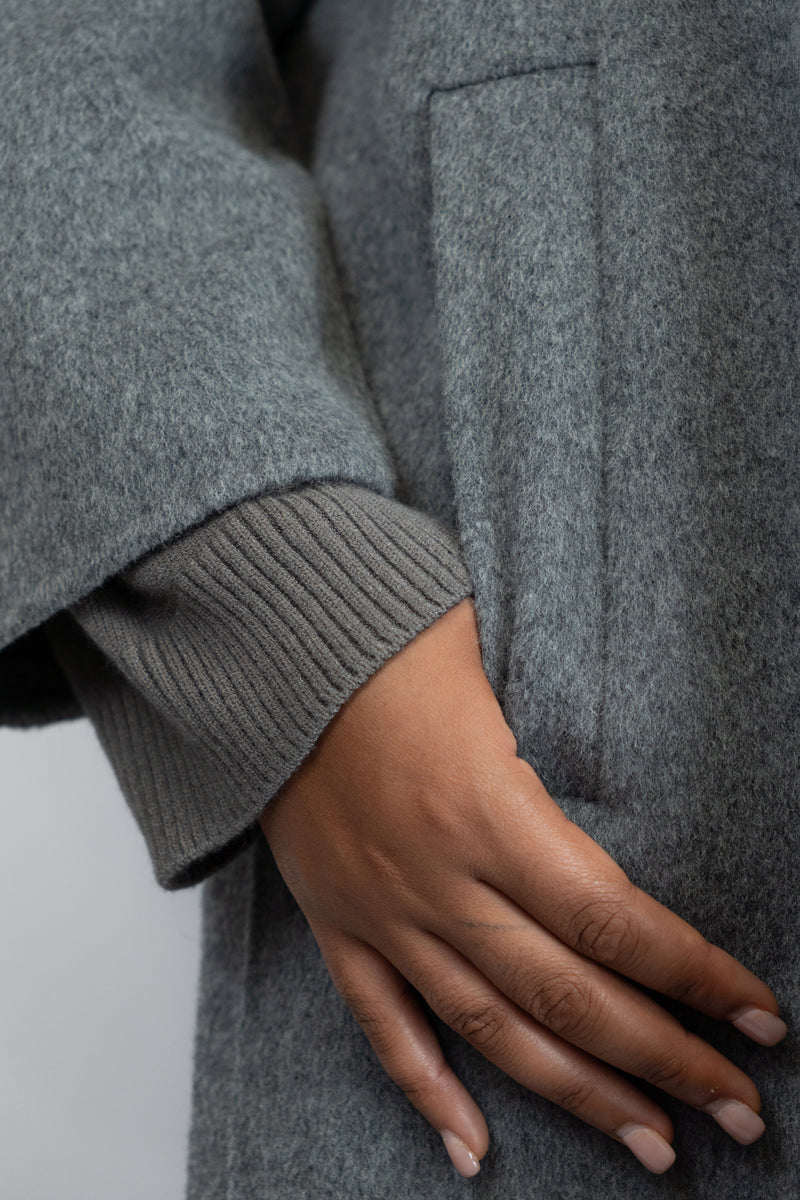 Grey Double-Breasted Wool Coat