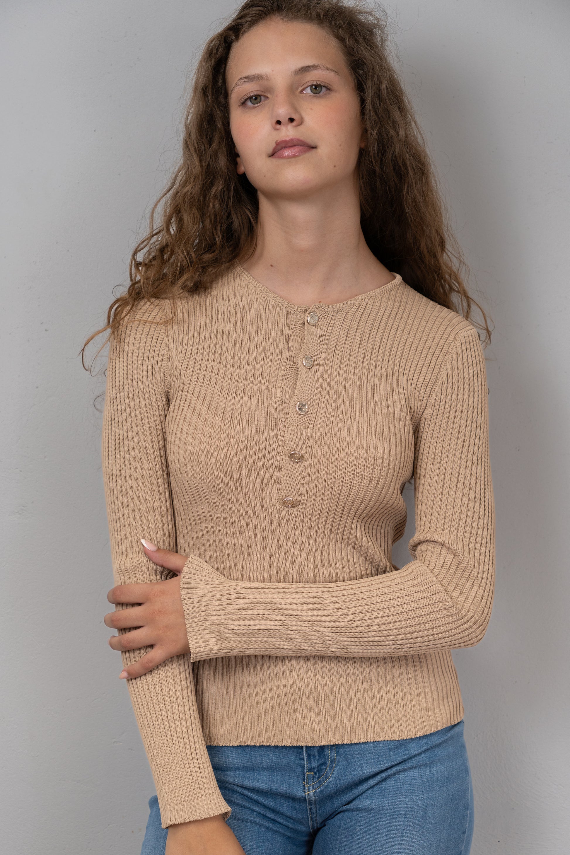 Button-Up Crew Neck Knit