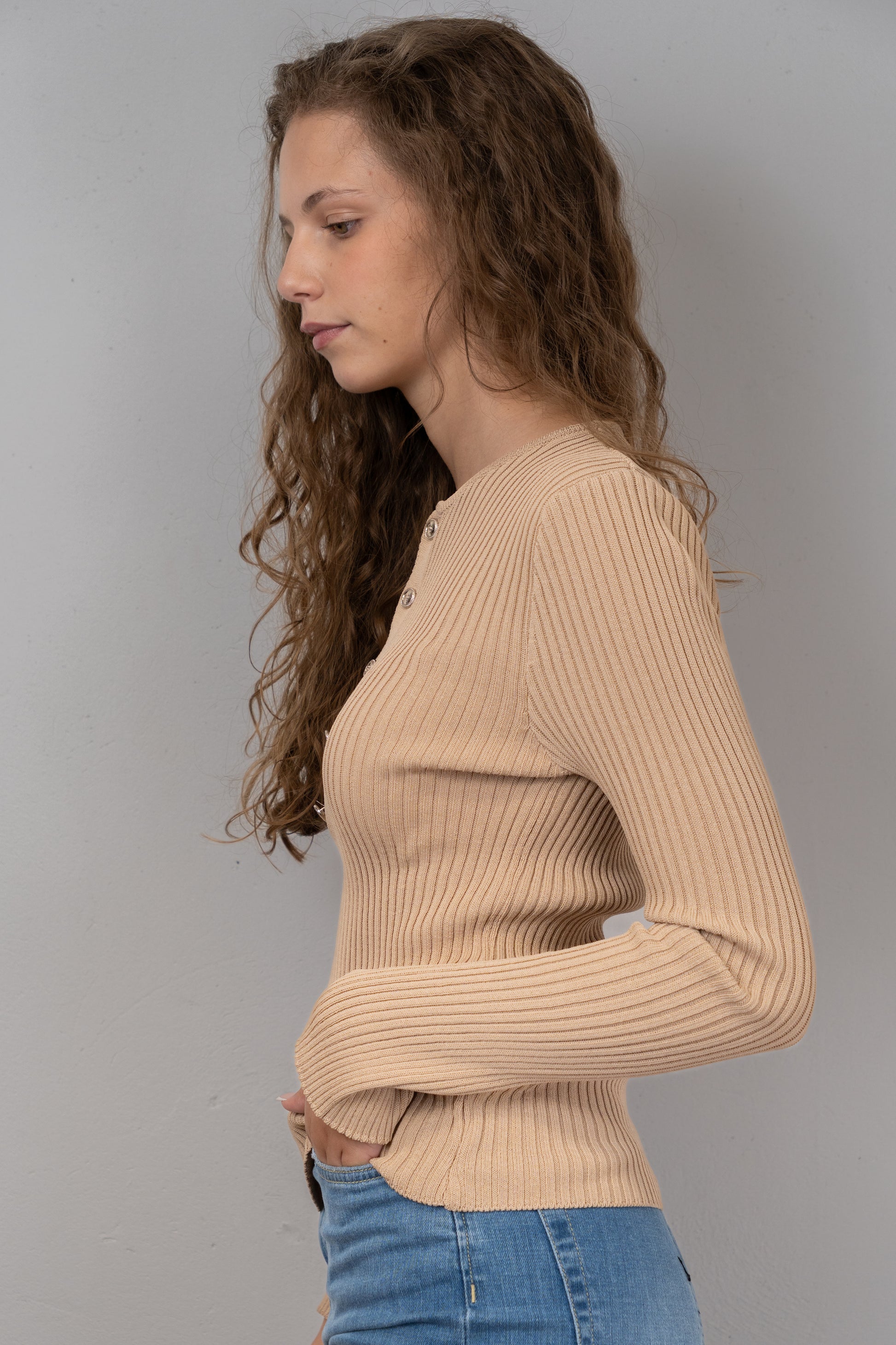 Button-Up Crew Neck Knit