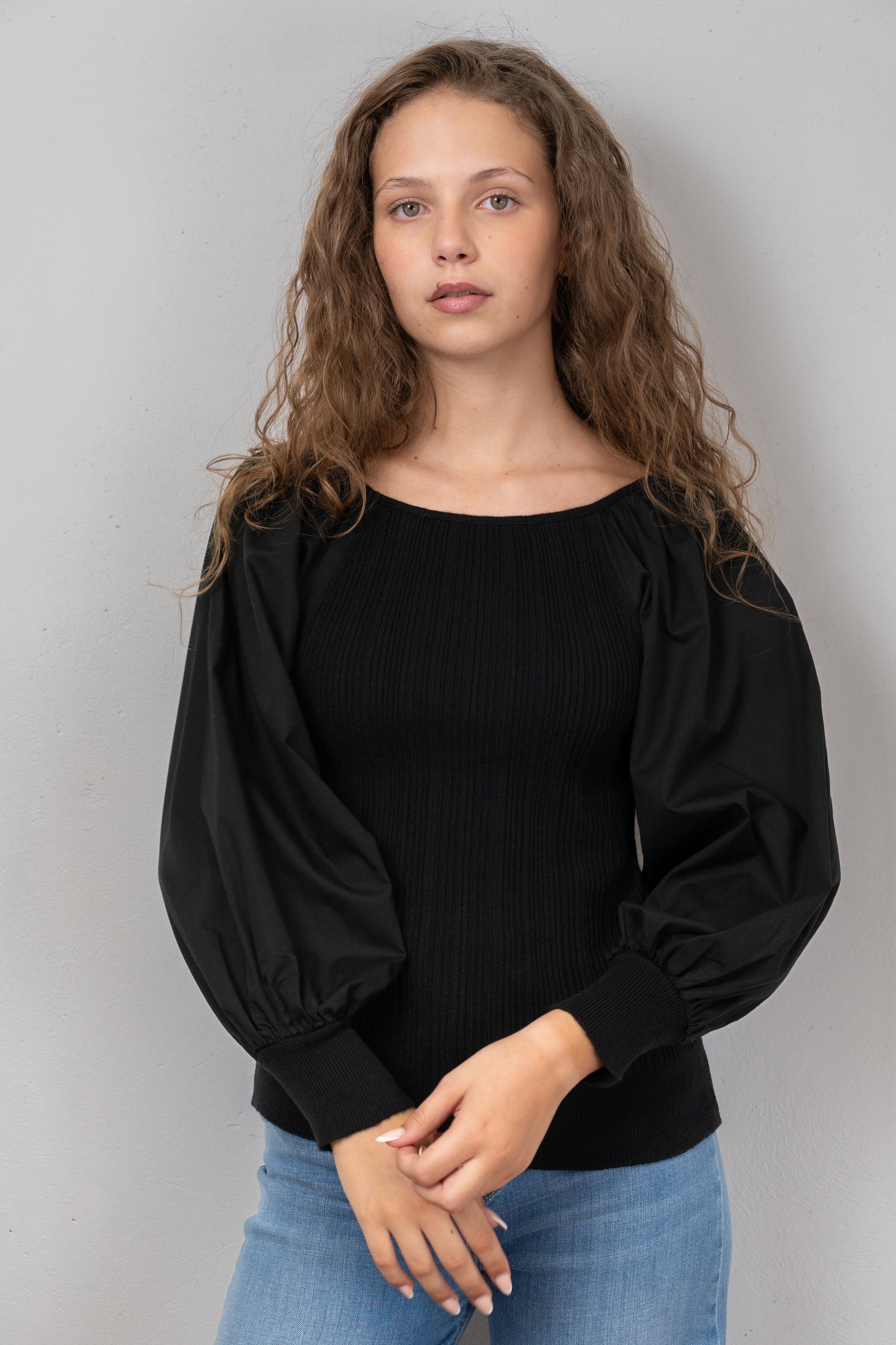 Puff-Sleeve Knit Top