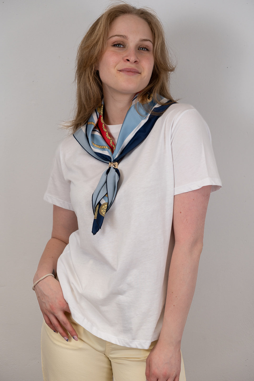 White T-Shirt with Detachable Scarf