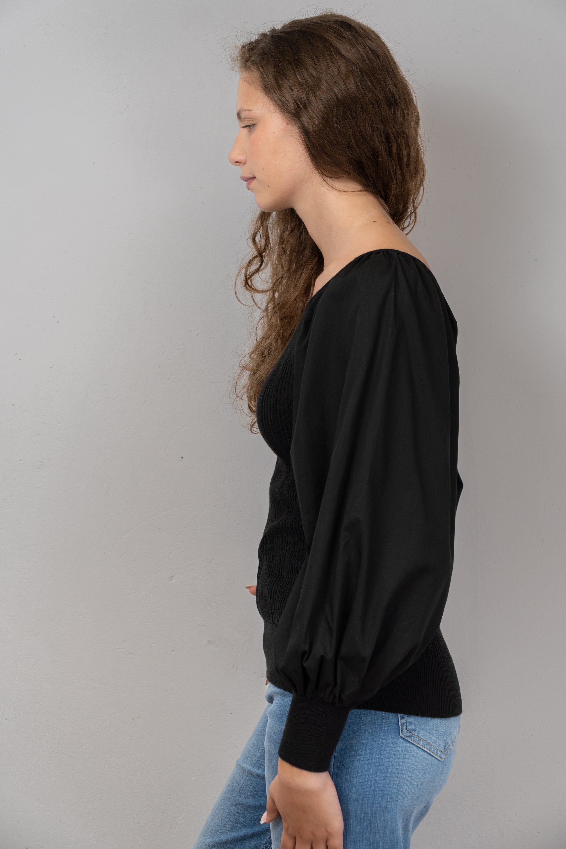 Puff-Sleeve Knit Top