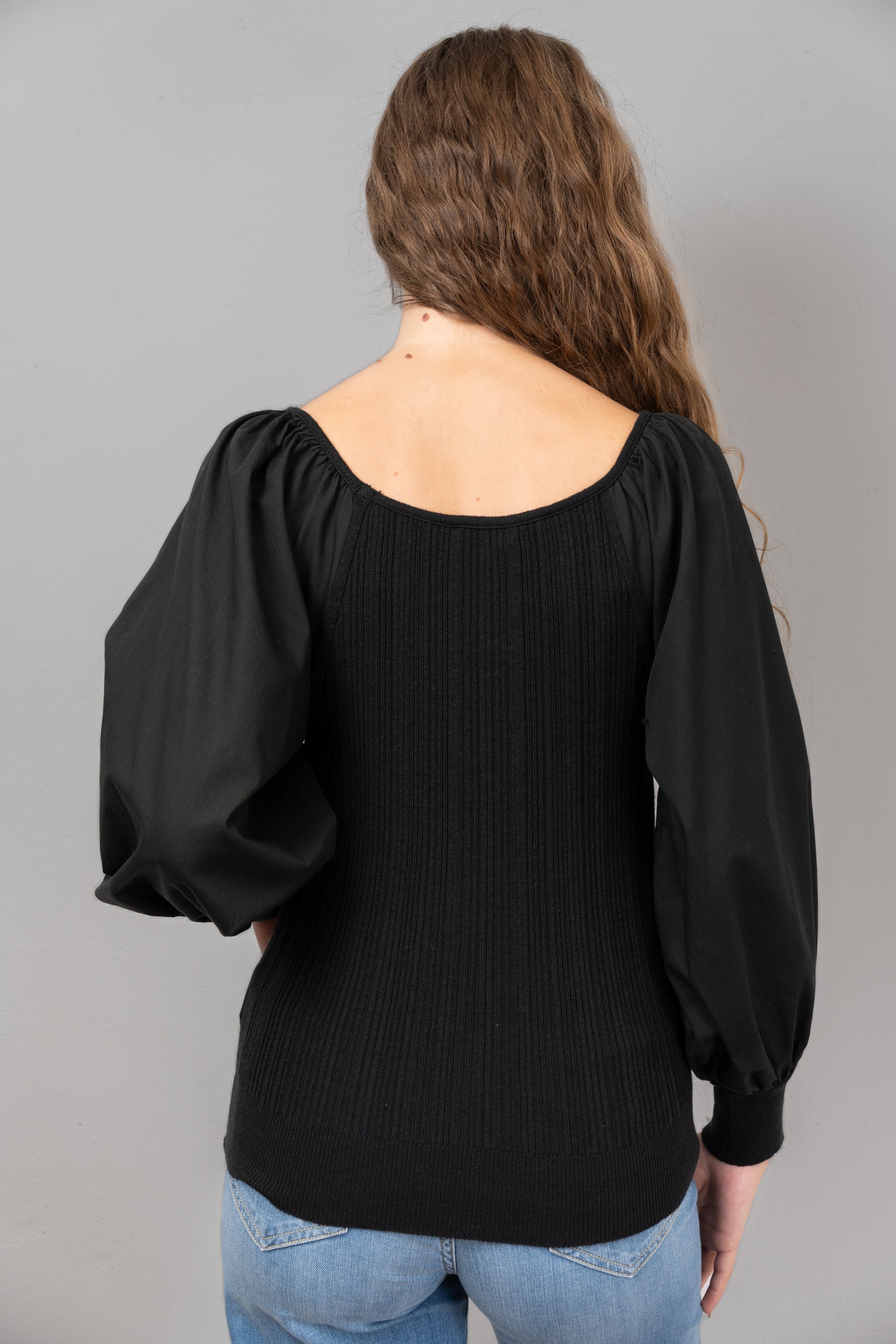 Puff-Sleeve Knit Top